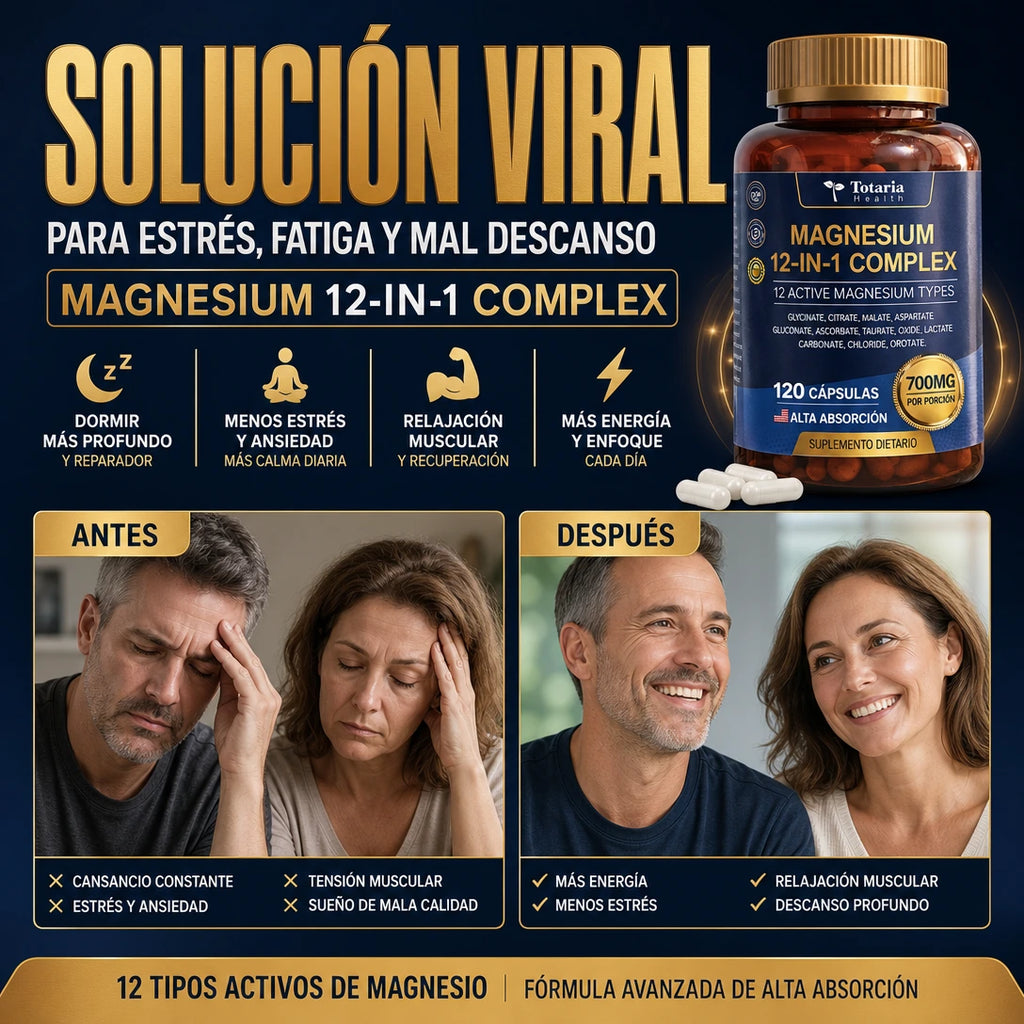 Magnesium Complex 12 en 1 con 12 Tipos de Magnesio para Recuperación y Descanso