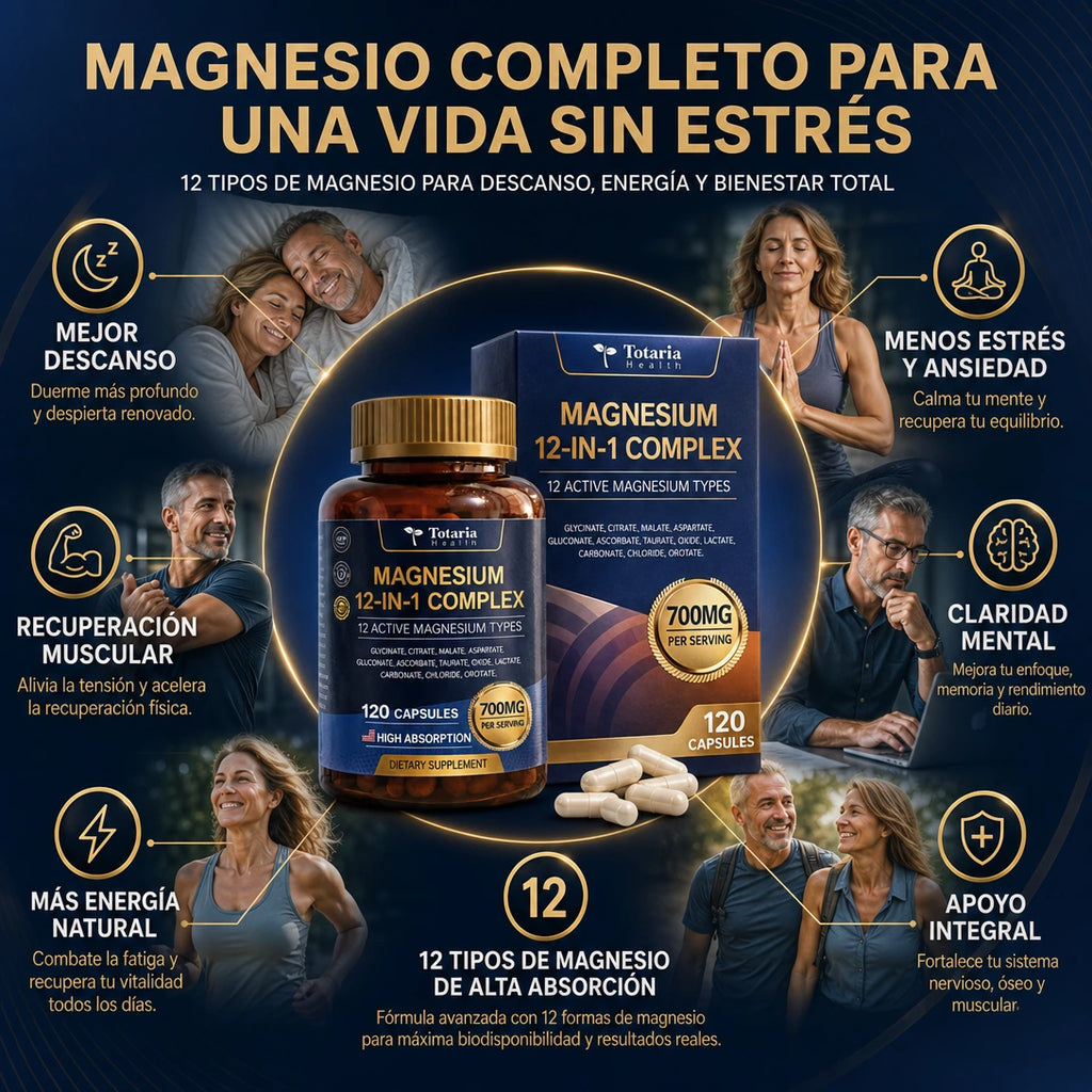 Magnesium Complex 12 en 1 con 12 Tipos de Magnesio para Recuperación y Descanso