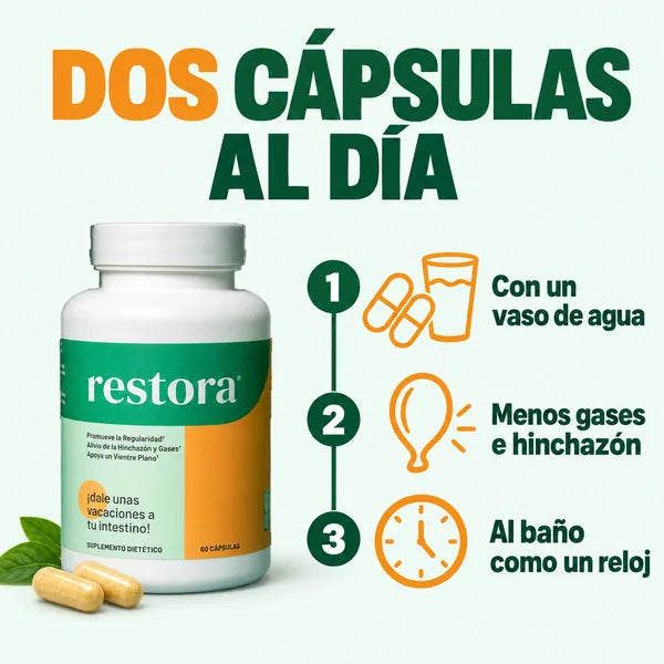 Restora, 6 extractos botánicos para ir al baño todos los días, 60 cápsulas
