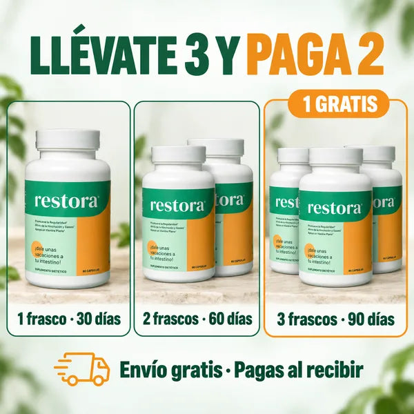 Restora, 6 extractos botánicos para ir al baño todos los días, 60 cápsulas