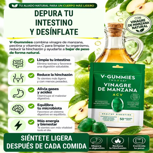V-Gummies · Gomitas de vinagre de manzana con vitamina C y pectina · 50 gomitas