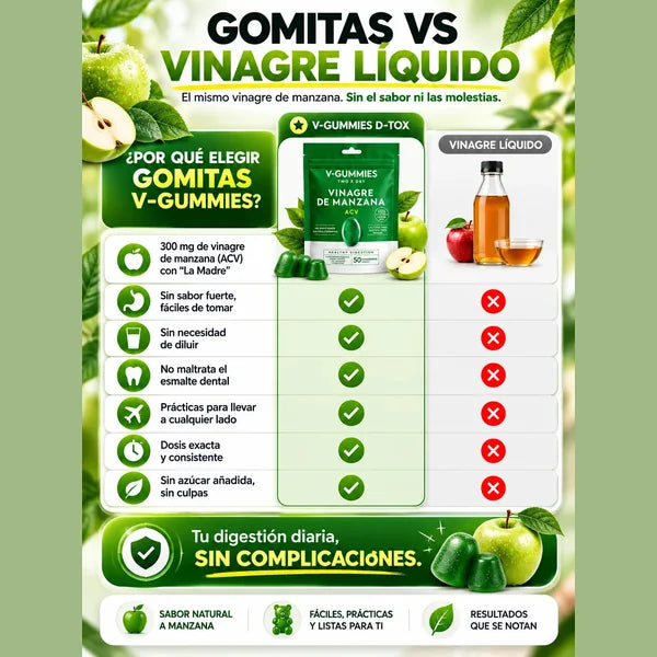 V-Gummies · Gomitas de vinagre de manzana con vitamina C y pectina · 50 gomitas