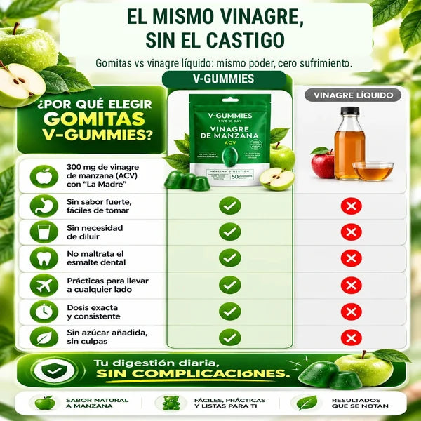V-Gummies · Gomitas de vinagre de manzana con vitamina C y pectina · 50 gomitas
